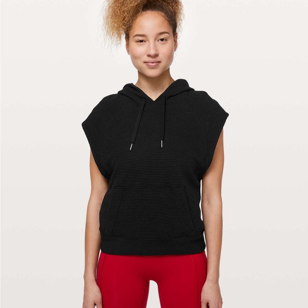 lululemon athletica Black Hooded Sleeveless Knit Sweater